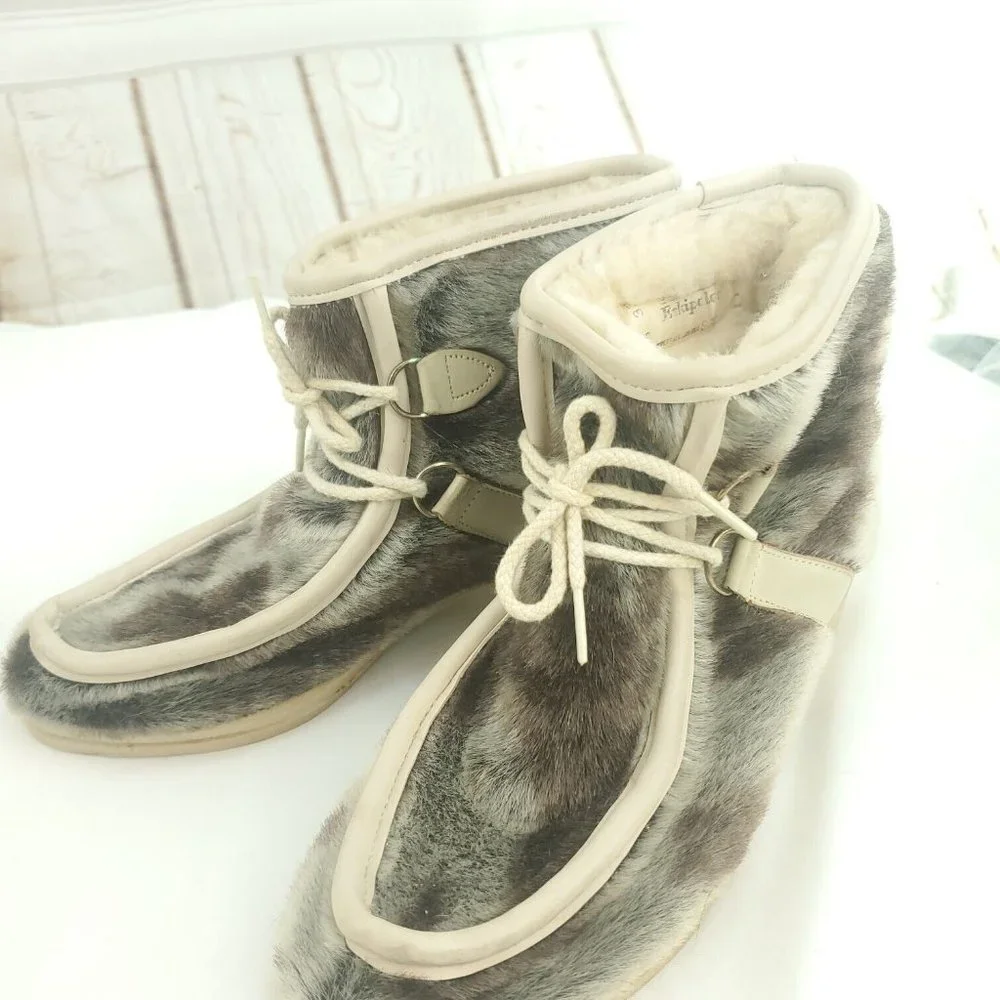 Dunham's Womens Eskipades Beige Faux Fur Lace Up Ankle Snow Boots Size 8